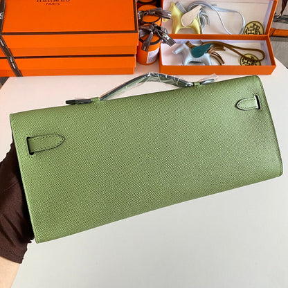 HM Kelly Cut 31 Olive Green Epsom Leather Silver Hardware 229044
