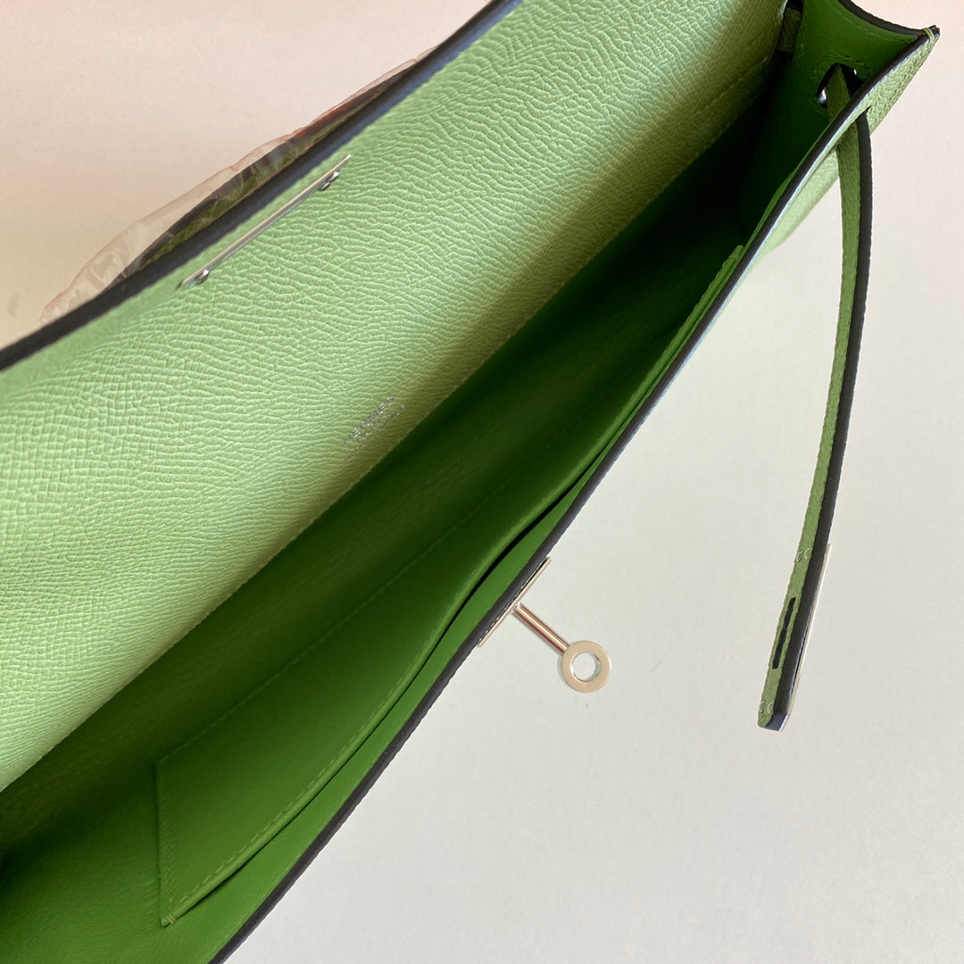 HM Kelly Cut 31 Olive Green Epsom Leather Silver Hardware 229044