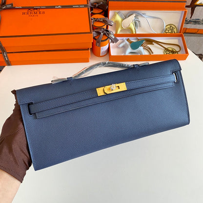 HM Kelly Cut 31 Night Blue Epsom Leather Gold Hardware 229049