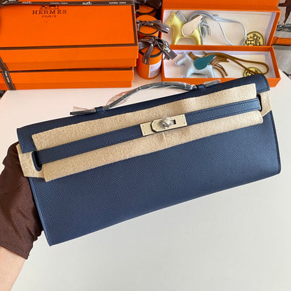 HM Kelly Cut 31 Night Blue Epsom Leather Silver Hardware 229048