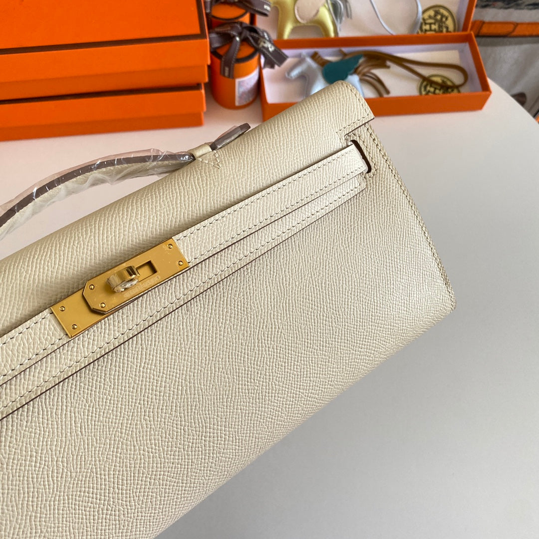 HM Kelly Cut 31 Ivory Epsom Leather Gold Hardware 229047