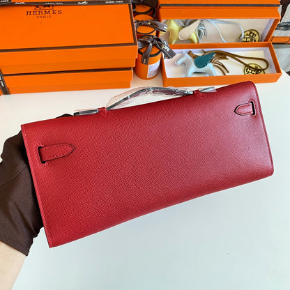 HM Kelly Cut 31 Red Epsom Leather Silver Hardware 229050