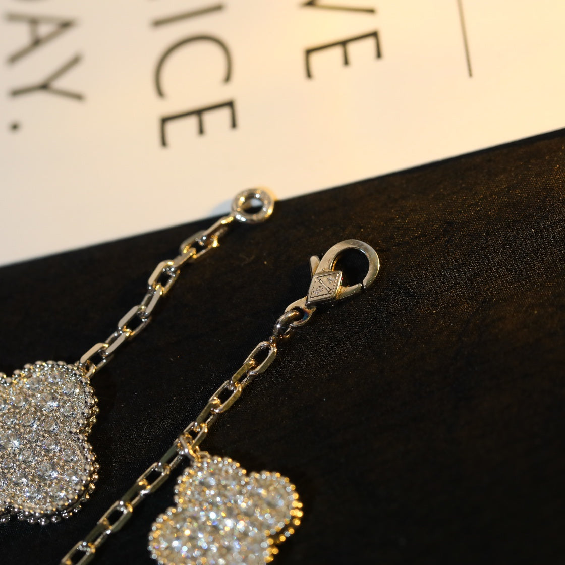 [GALE]CLOVER BRACELET 5 MOTIF SILVER DIAMOND PAVED