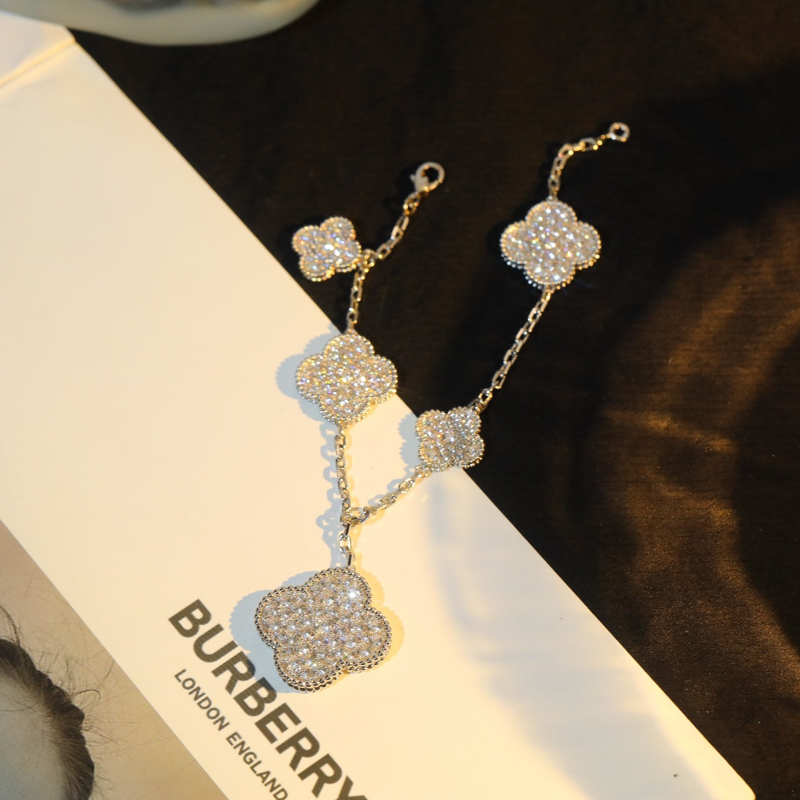 [GALE]CLOVER BRACELET 5 MOTIF SILVER DIAMOND PAVED