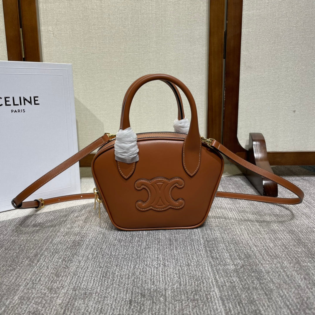 TRIOMPHE TOP HANDLE BAG 20 IN BRONZE BROWN CALFSKIN