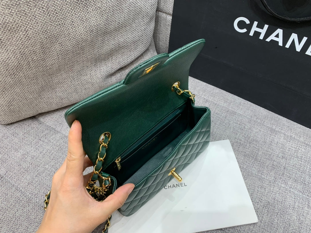 flap bag mini 20cm dark blue green caviar gold hardware