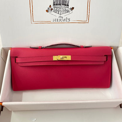 HM Kelly Cut 31 Crimson Pink Epsom Leather Gold Hardware 229060