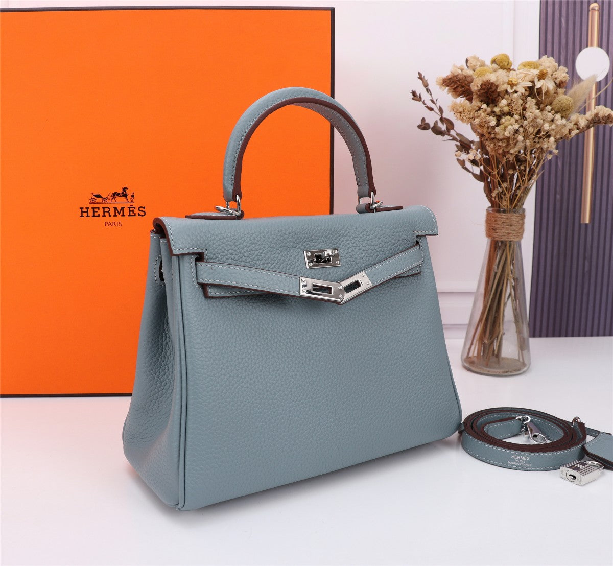 HM KELLY BAG 25 TEMPERED GRAY TOGO SILVER HARDWARE