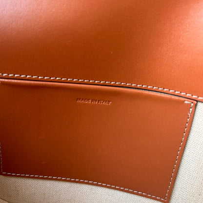 BESACE 23 IN WHITE CANVAS AND BROWN CALFSKIN