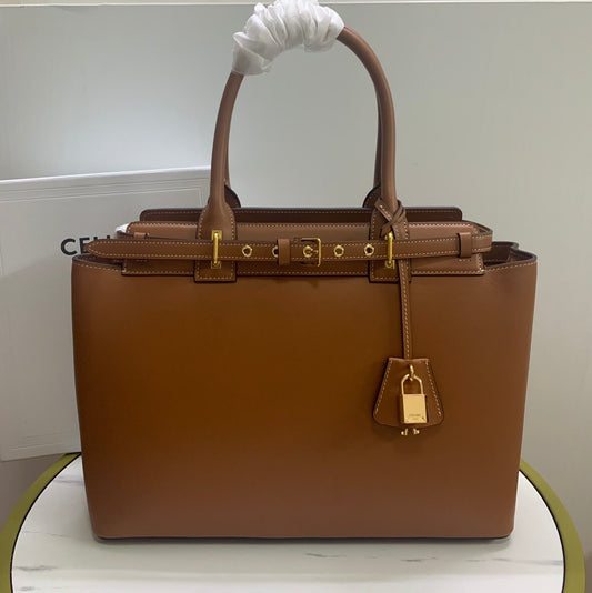 CONTI BAG 36 IN BRONZE BROWN CALFSKIN GOLD HARDWARE