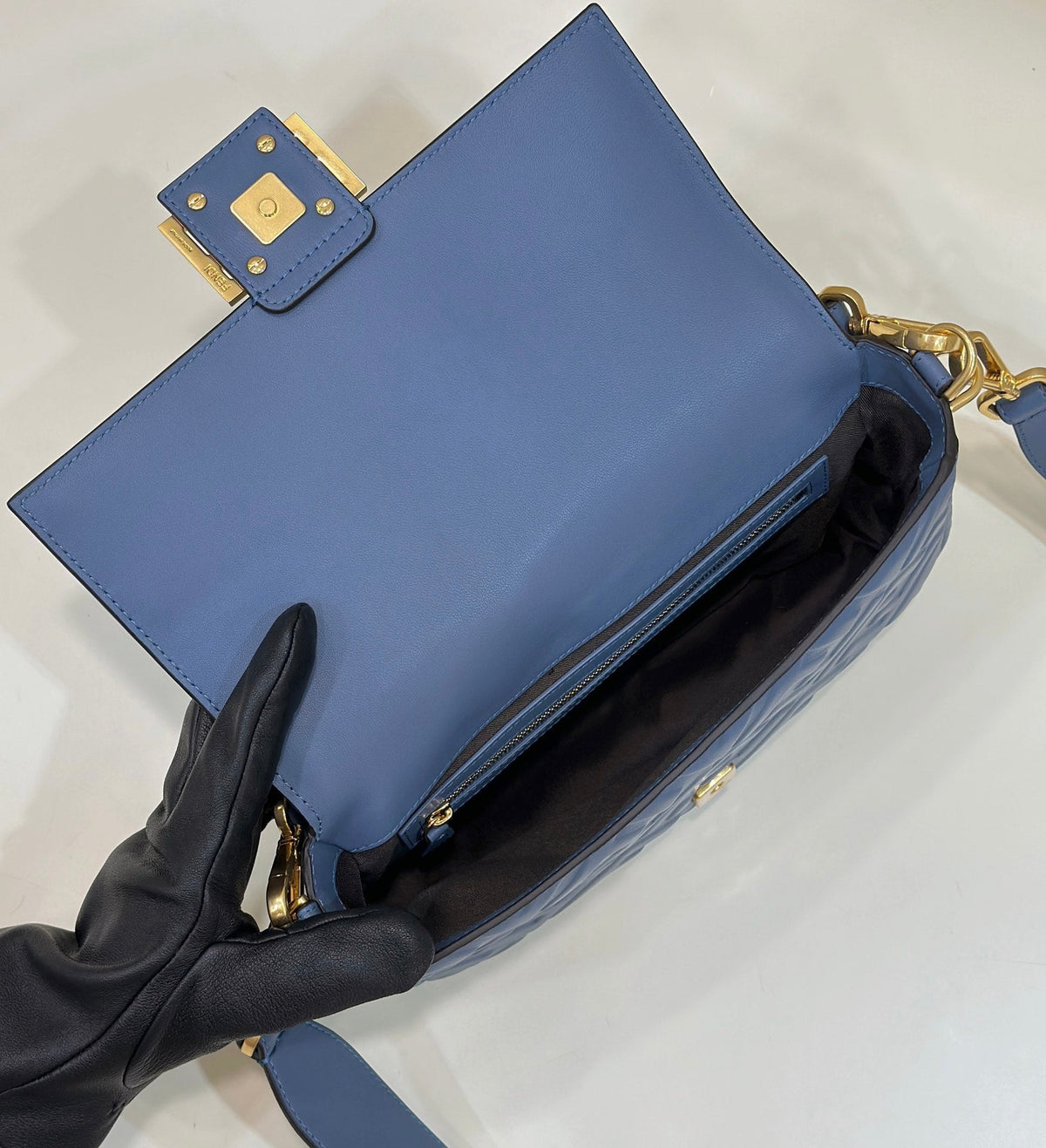 Baguette 27cm Blue Lambskin Gold Hardware