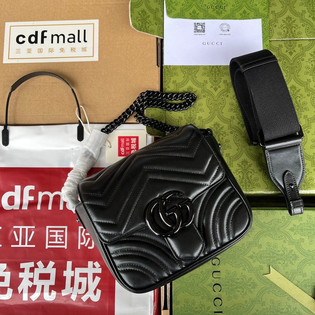 gg marmont mini 18cm all black calfskin