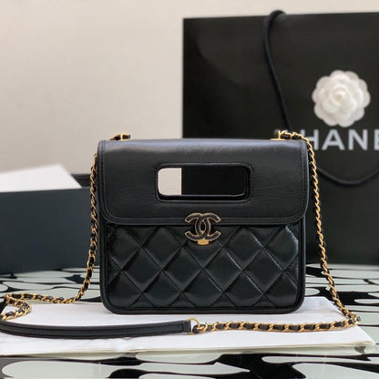 CC Quilted Mini Graphic Catch Flap Bag Black Lambskin