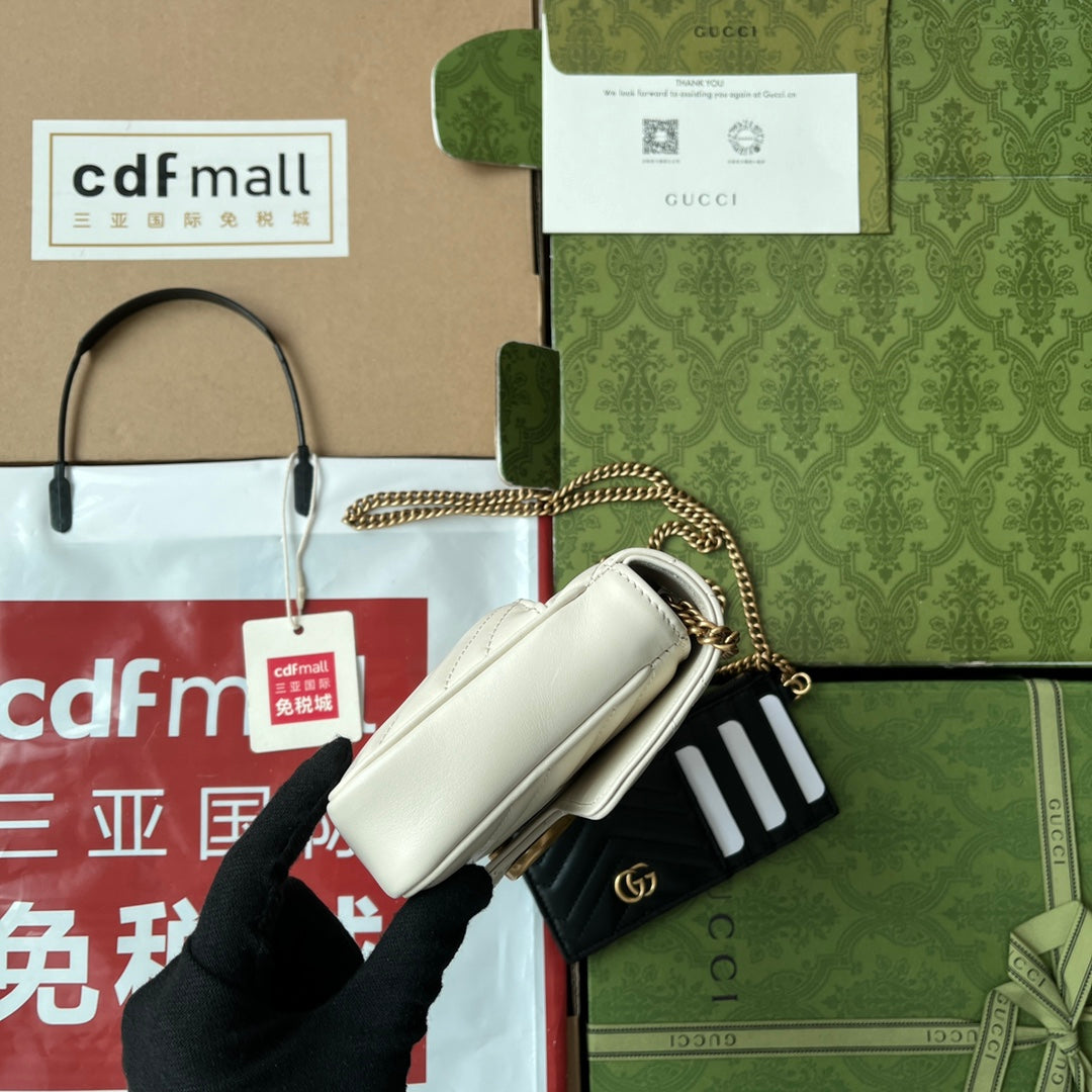 gg marmont 21cm white calfskin gold hardware