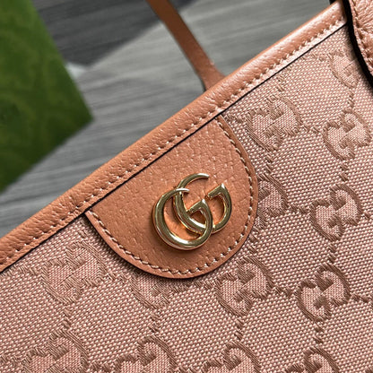 GG OPHIDIA LARGE 40 TOTE BAG IN LIGHT PINK CANVAS