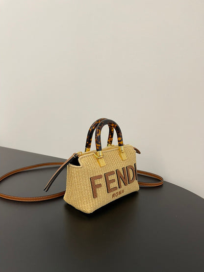 BY THE WAY MINI 18 IN BEIGE STRAW AND BROWN CALFSKIN TRIM