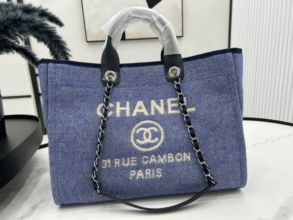 CC Deauville Tweed Bag Black Leather Silver Hardware 12