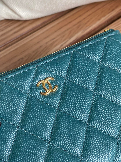 cc zipped wallet 15 blue green caviar gold hardware