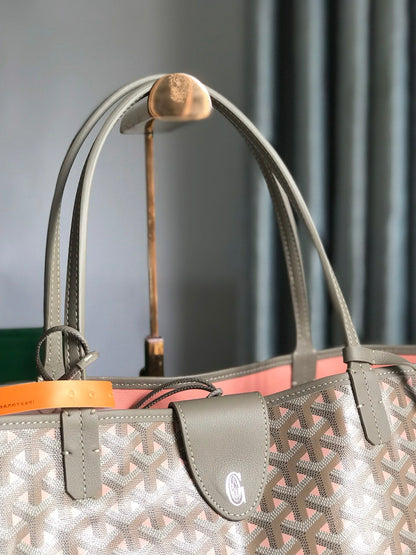SAINT LOUIS PM 40 IN GREY MIX PINK GOYARDINE CANVAS AND CALFSKIN