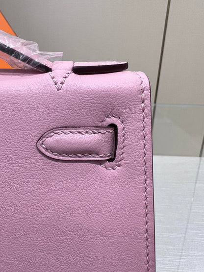 HM KELLY POCHETTE 22CM PINK SWIFT GOLD HARDWARE