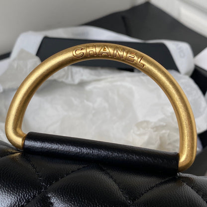 MINI FLAP BAG 13 IN BLACK LAMBSKIN WITH GOLD HANDLE