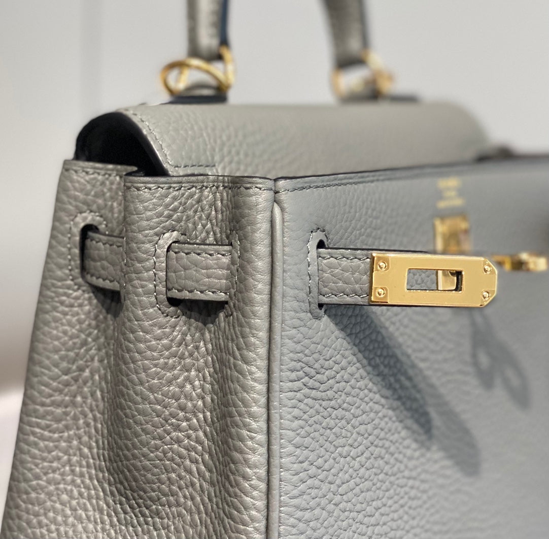HM Mini Kelly 20cm Gris Meyer Togo Leather Gold Hardware