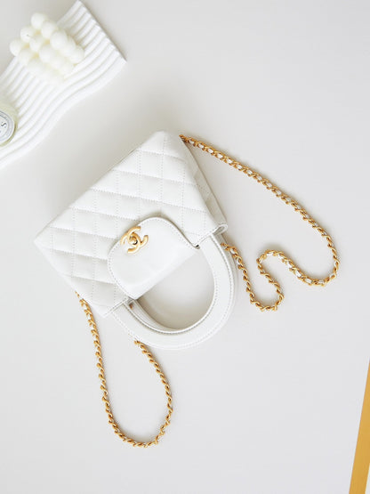 cc 24a nano 19cm kelly shopper bag white lambskin