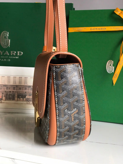233 BAG 25 IN TAN CALFKIN AND BLACK GOYARDINE CANVAS