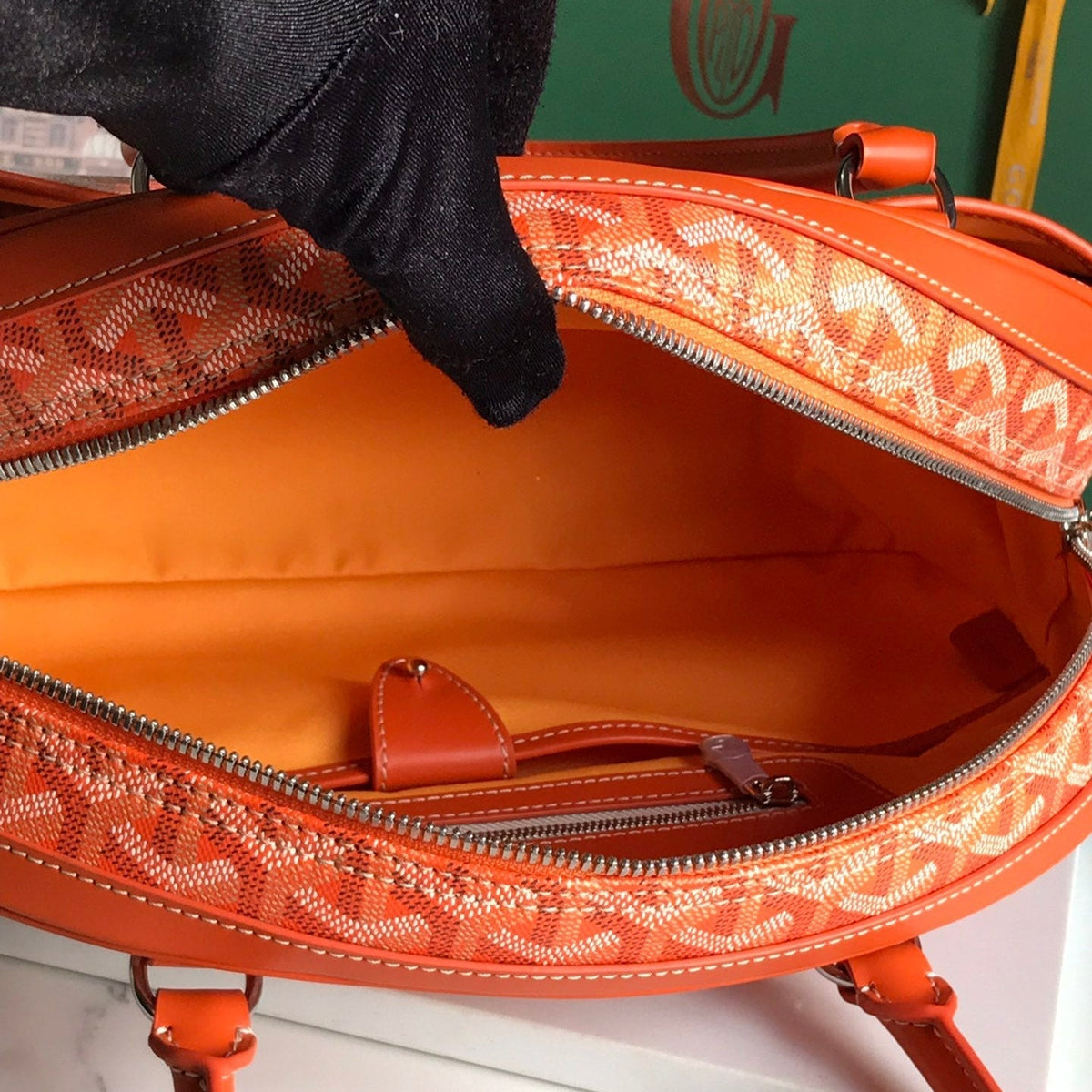 SAINT JEANNE BAG 35 IN RED ORANGE GOYARDINE CANVAS AND CALFSKIN