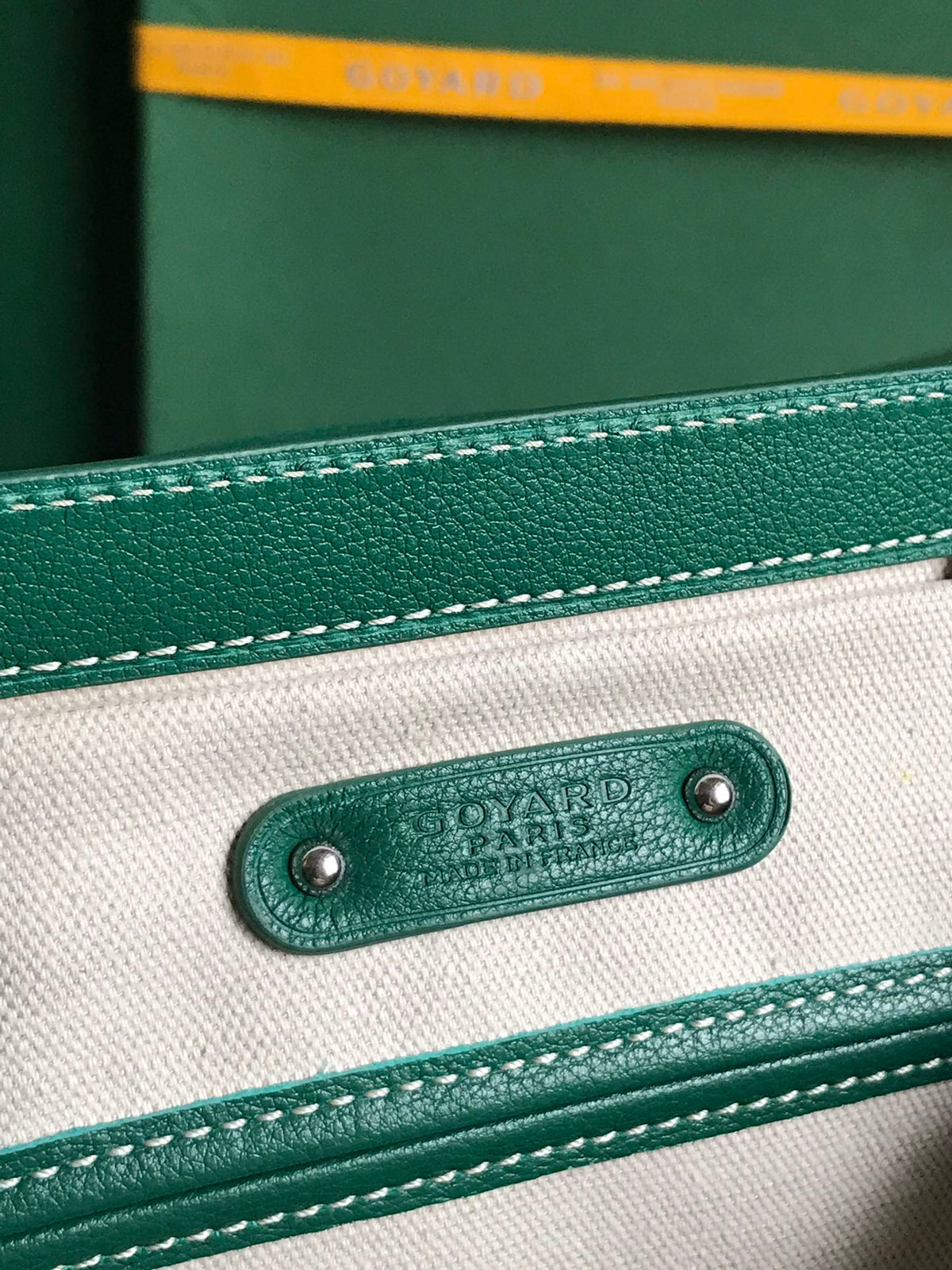 SAIGON SOUPLE BAG 34 IN GREEN GOYARDINE CANVAS AND CALFSKIN