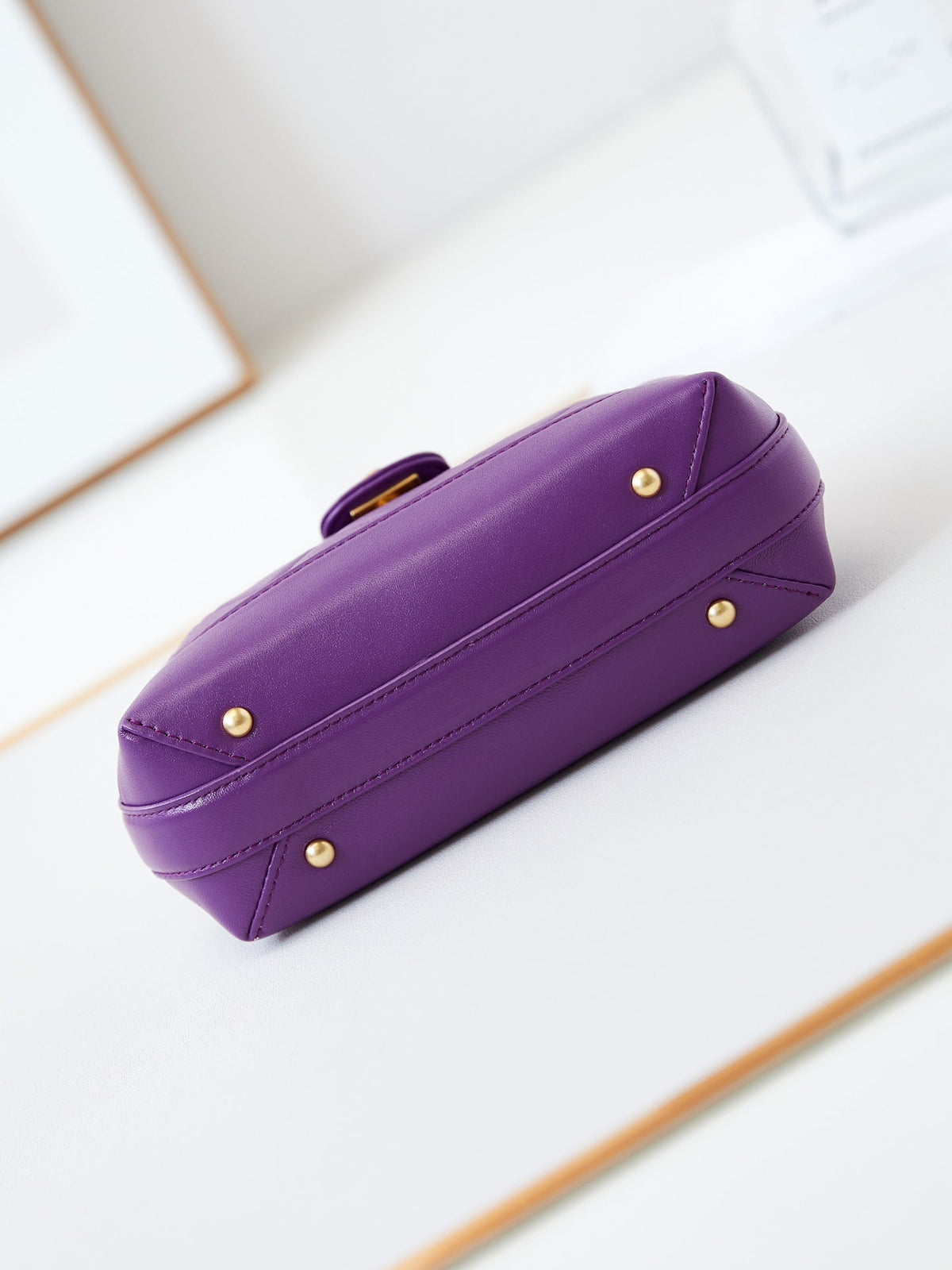 CC 24A Top Handle 18cm Purple Wax Leather Gold Hardware 238467