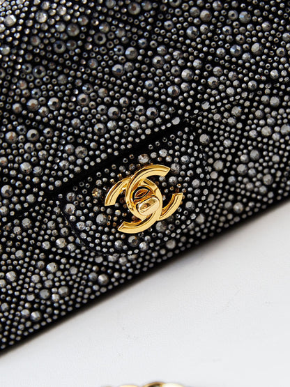 24b mini flap bag  20cm black lambskin silver diamond