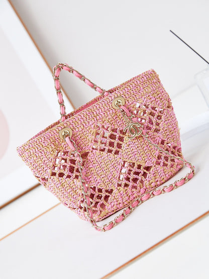 cc coco beach bag 32cm pink raffia