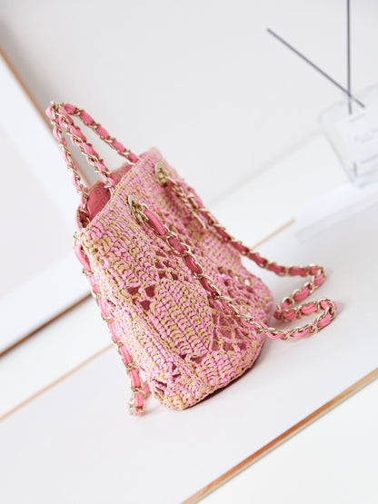 cc coco beach bag 32cm pink raffia