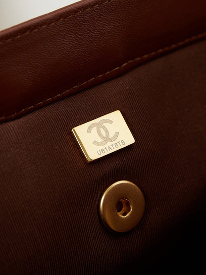 CC 24A Top Handle 23.5cm Brown Wax Leather Gold Hardware 238471