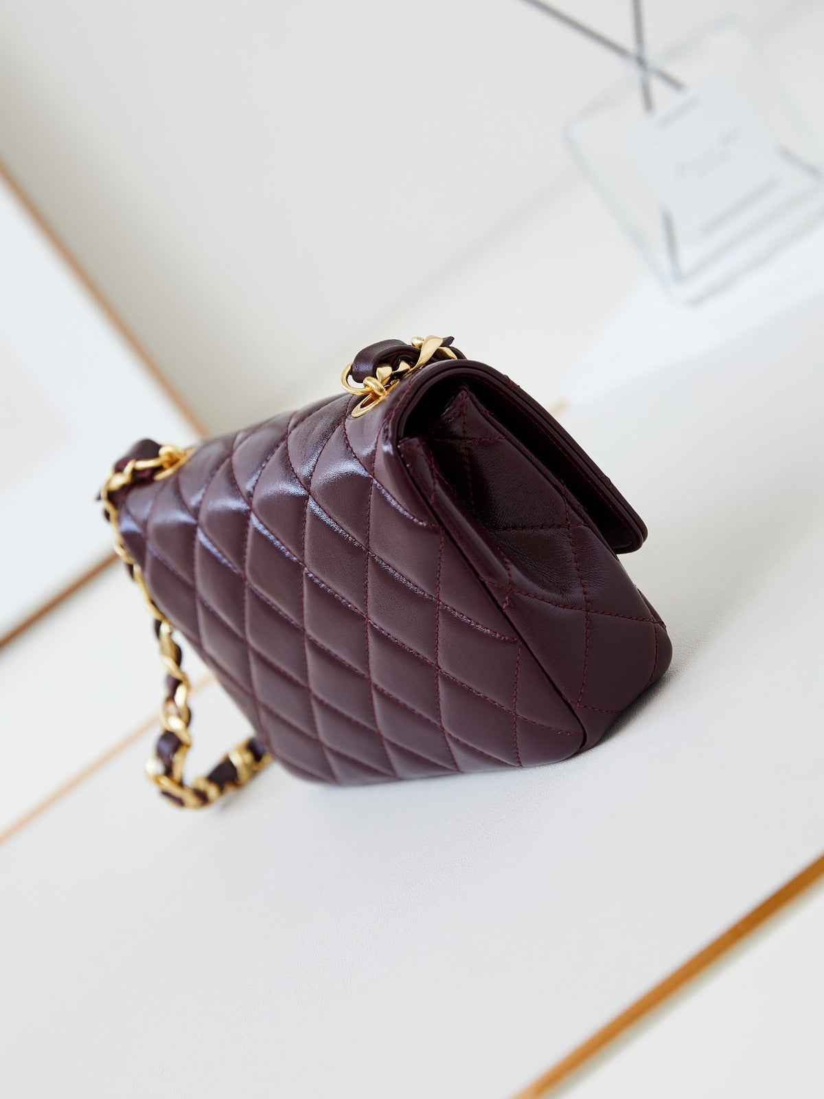 CC 24B Mini Flap Bag 20cm Burgundy Lambskin Gold Hardware