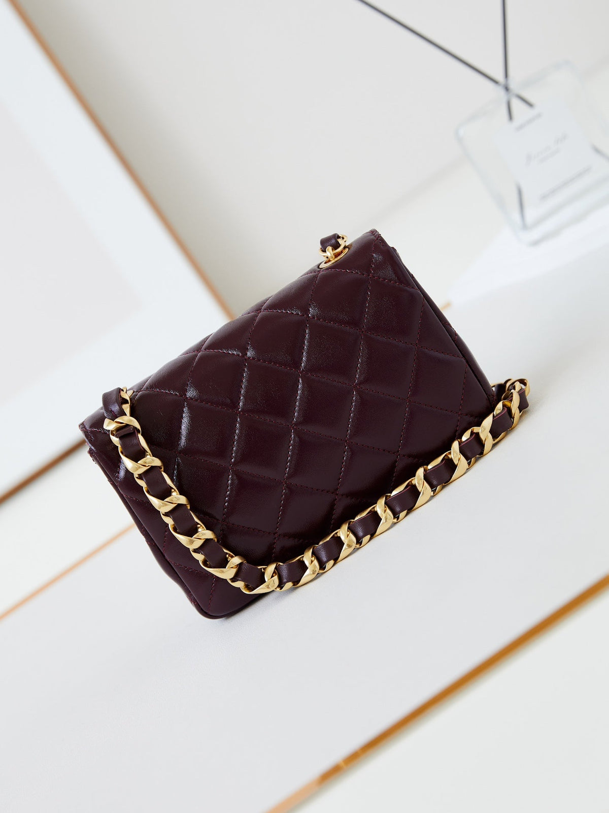 CC 24B Mini Flap Bag 20cm Burgundy Lambskin Gold Hardware
