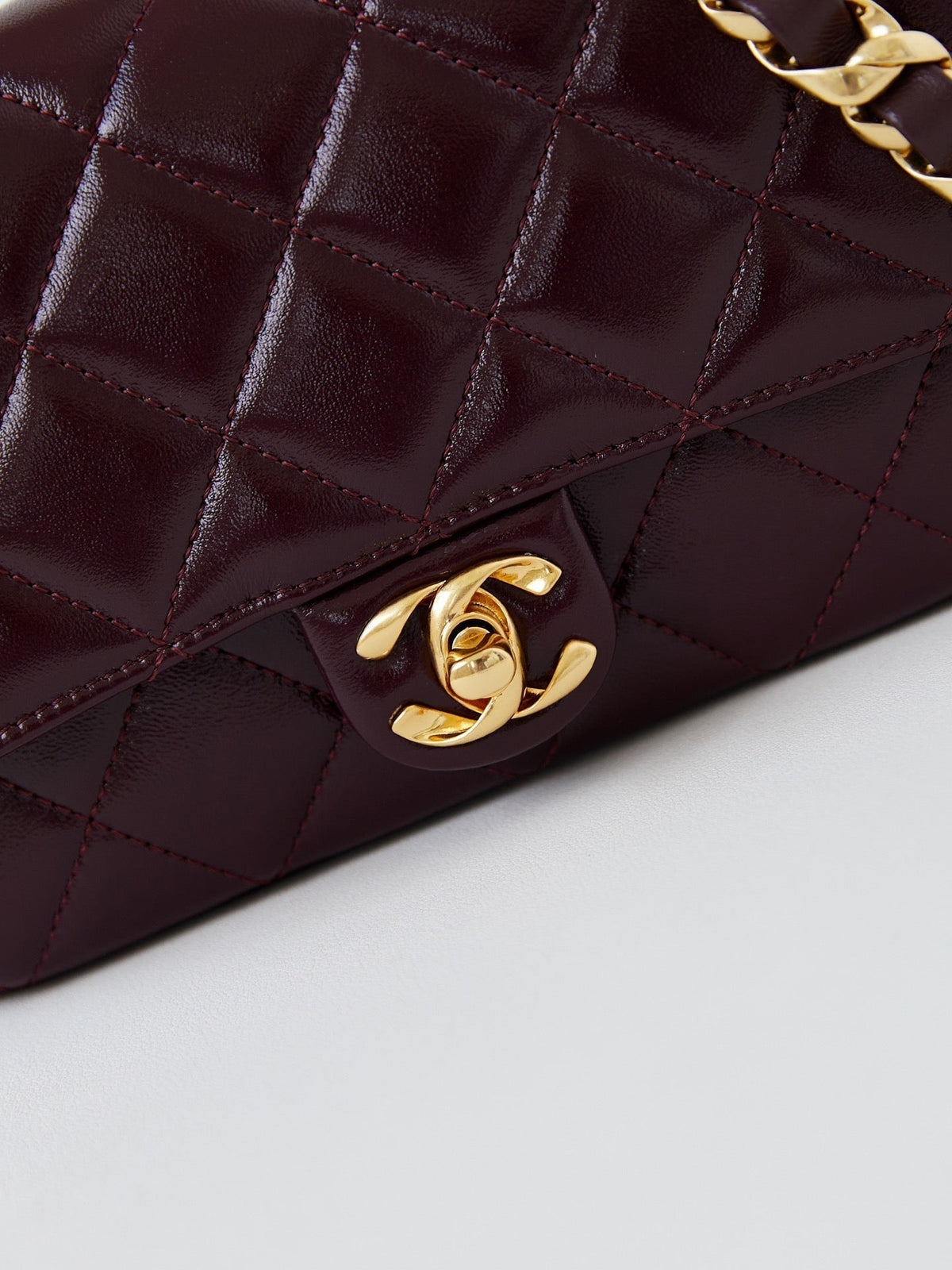 CC 24B Mini Flap Bag 20cm Burgundy Lambskin Gold Hardware