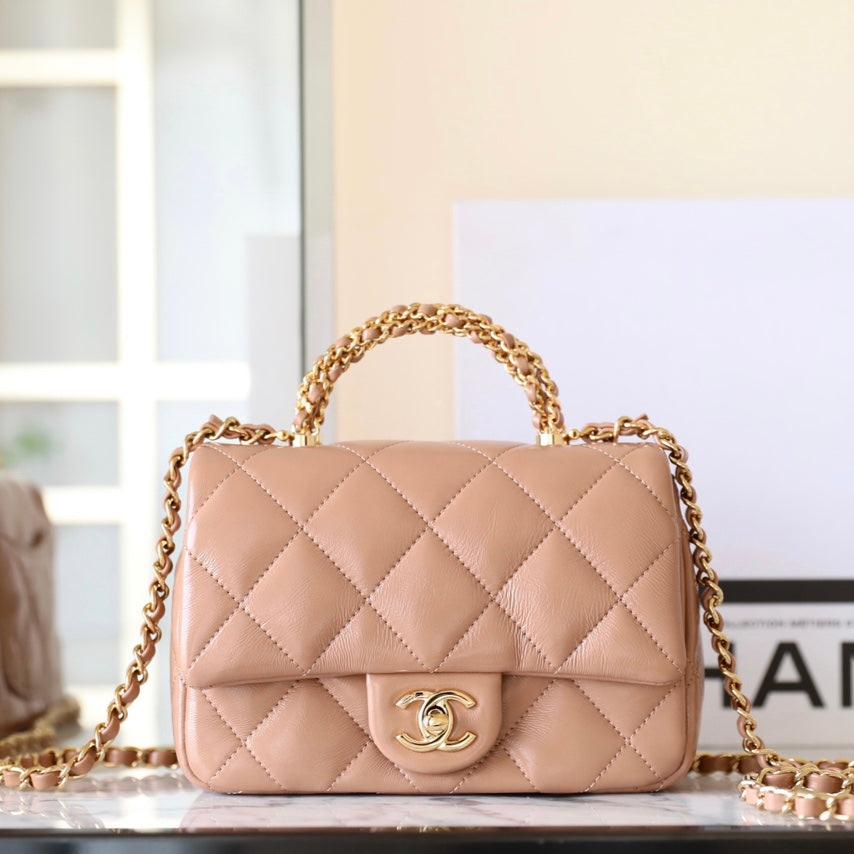 24b mini flap bag 19cm top handle beige lambskin