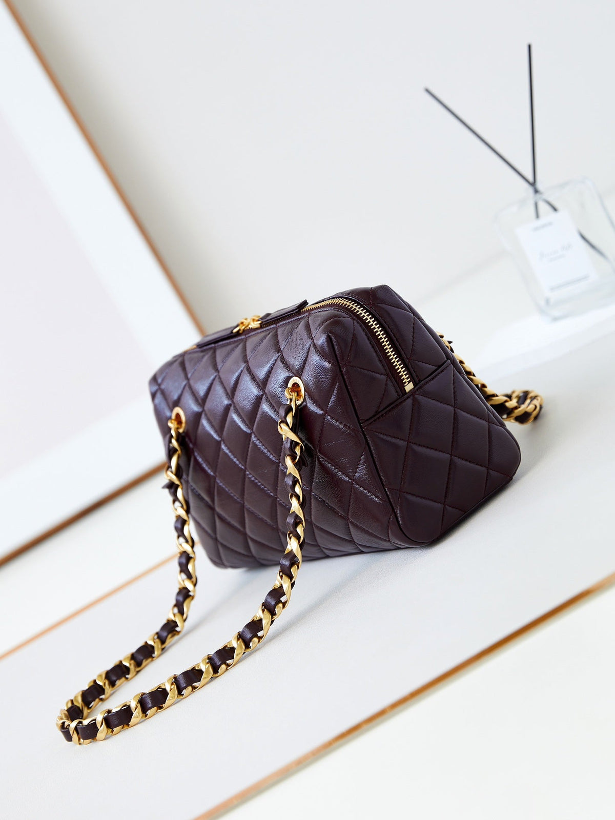 CC 24K Bowling Bag 25cm Burgundy Waxed Lambskin