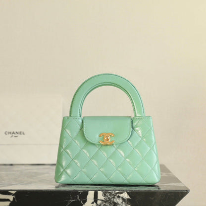 CC 24K Nano 19cm Kelly Shopper Bag Cloud Blue Patent Lambskin