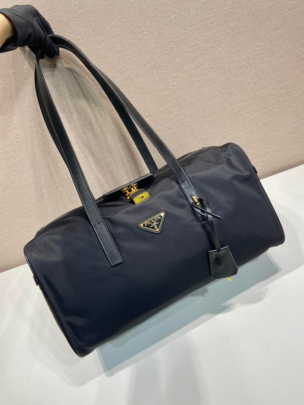 TRAVEL BAG 40 IN BLACK WATERPROOF FABRIC GOLD PADLOCK