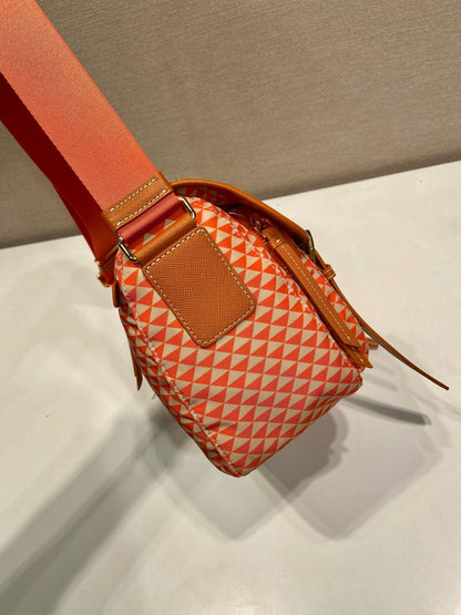 MESSENGER BAG 25 IN ORANGE MIX CREAM TRIANGLE PATTERN EMBROIDERED FABRIC