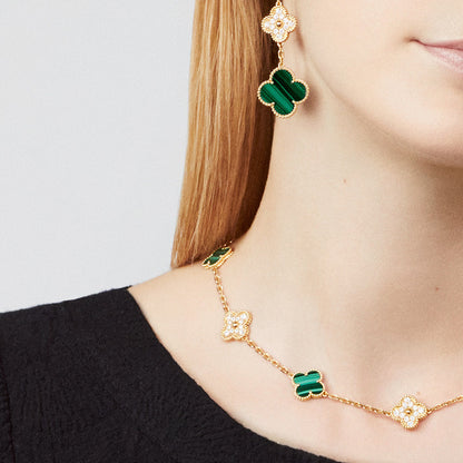 [NOVO]CLOVER 10 MOTIFS MALACHIT DIAMANT-KETTE