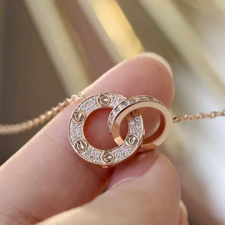 [NOVO] LOVE 7,6 mm Halskette aus Roségold und Silber, komplett mit Diamanten besetzt