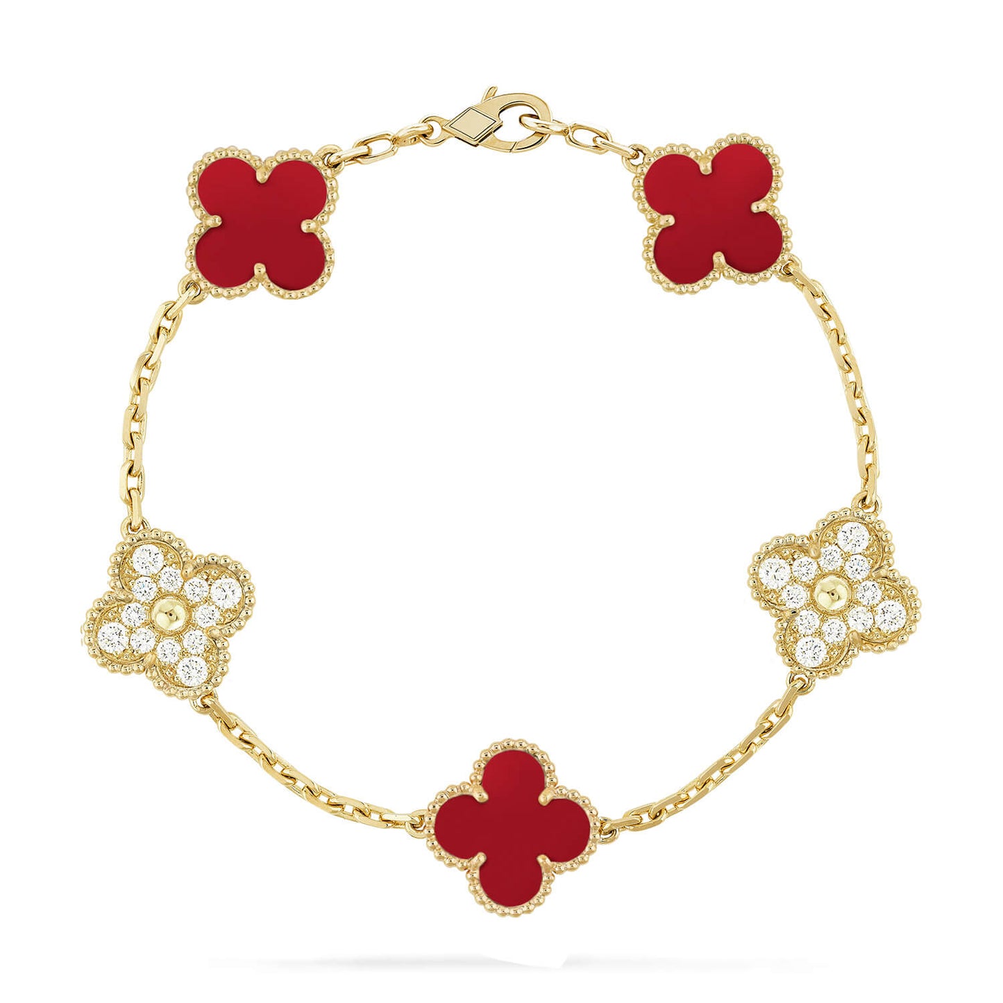[GALE] CLOVER 5 MOTIF RED CORNELIAN BRACELET COLLECTION