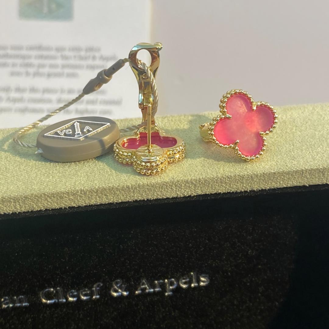 [GALE]NEW CLOVER 15MM PINK ENAMEL STUD EARRINGS