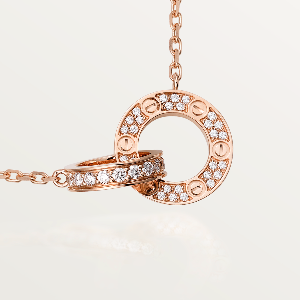 [NOVO] LOVE 7,6 mm Halskette aus Roségold und Silber, komplett mit Diamanten besetzt