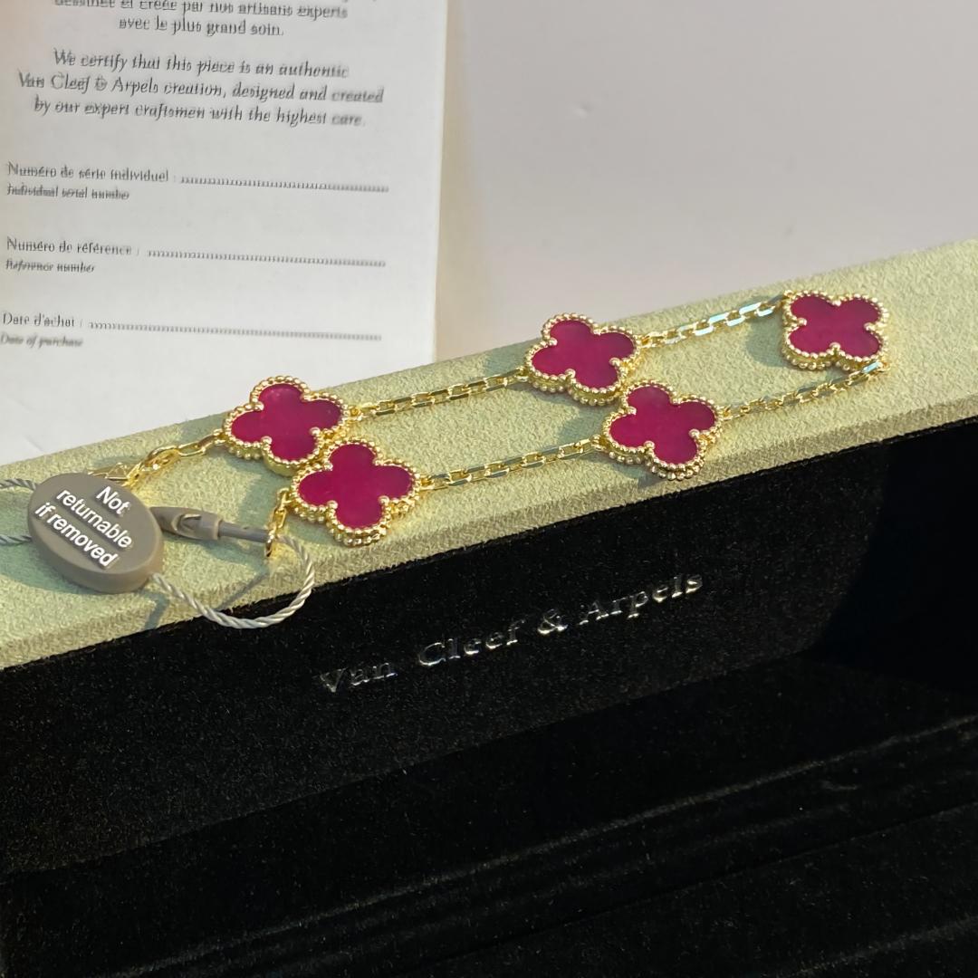 [GALE]NEW CLOVER 5 MOTIFS PINK ENAMEL BRACELET