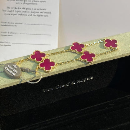 [GALE]NEW CLOVER 5 MOTIFS PINK ENAMEL BRACELET